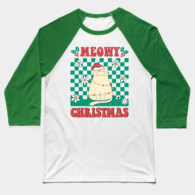 Meowy Christmas Baseball T-Shirt by Erin Decker Creative